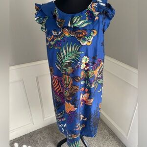 J.Crew 100% Silk Blue Floral Shift Dress Size 8